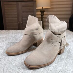 Ugg Ankle Boots Women's 10 Elora Taupe Buckle Accent Stacked Heel Western